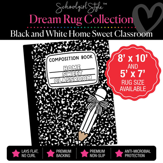 Black and White Home Sweet Classroom Composition Notebook Label Classroom Rug by Schoolgirl Style