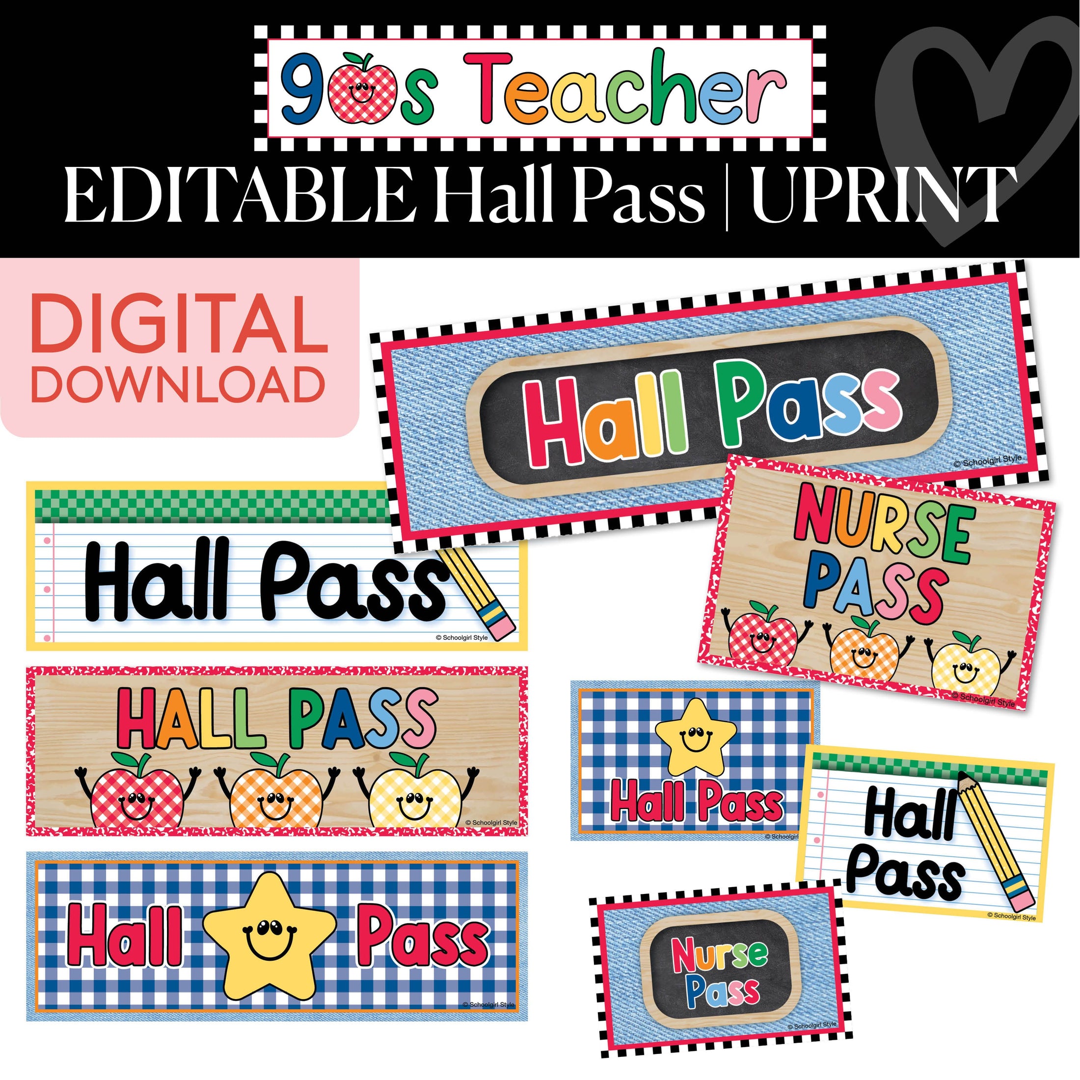 Printable Retro Editable Hall Passes | 90s Teacher