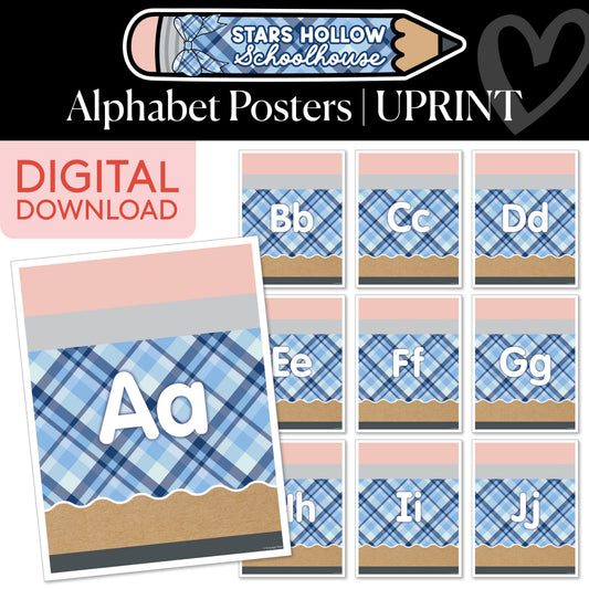 Printable Cozy Plaid Pencil Alphabet Posters | School in Stars Hollow
