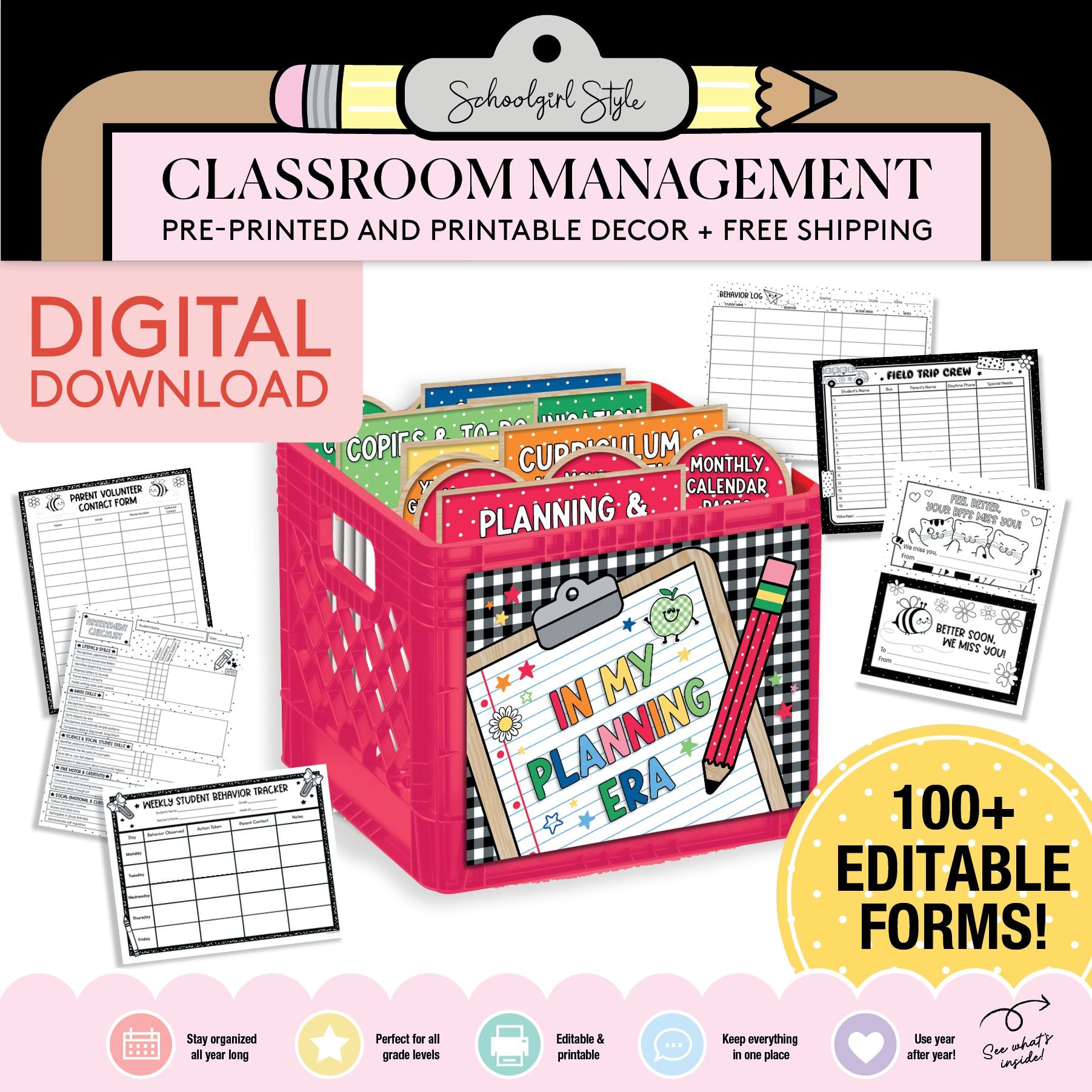 Printable Organized Teacher System Bin | 90s Teacher