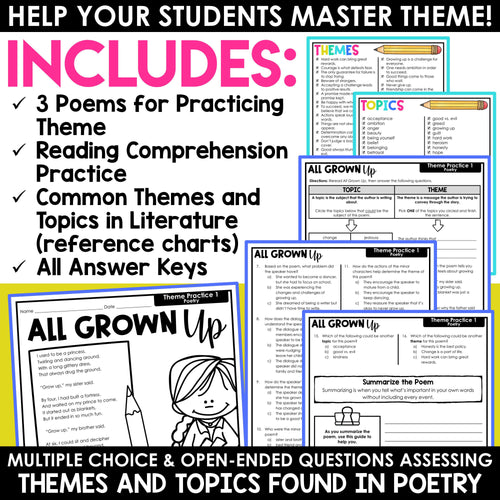 Teaching Theme with Poetry Finding Theme in Poems Worksheets Identifying Theme
