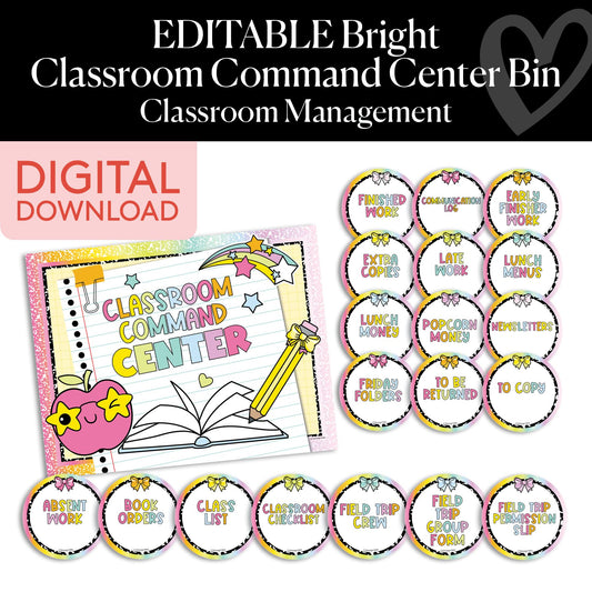 Printable Bright Command Center Classroom Bin