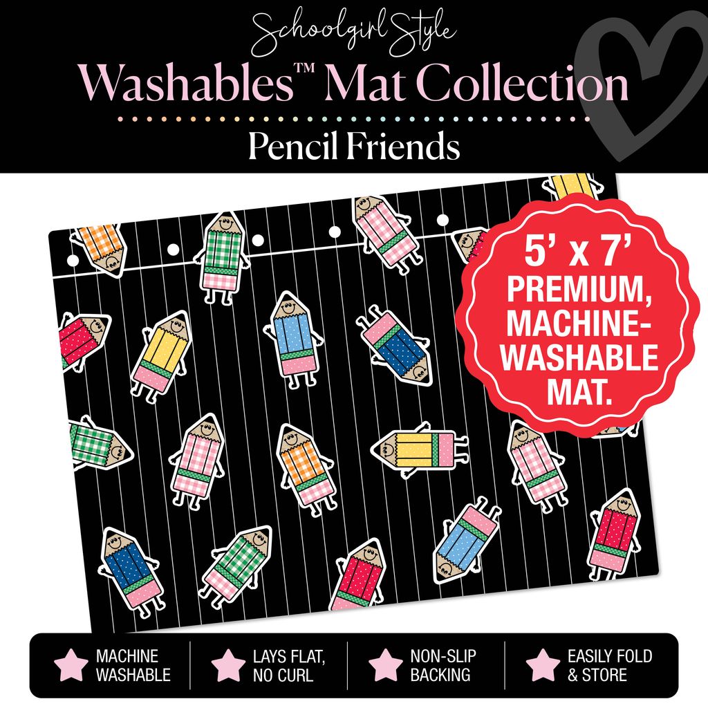 Pencil Friends on Handwriting Practice Background Classroom Mat by Schoolgirl Style