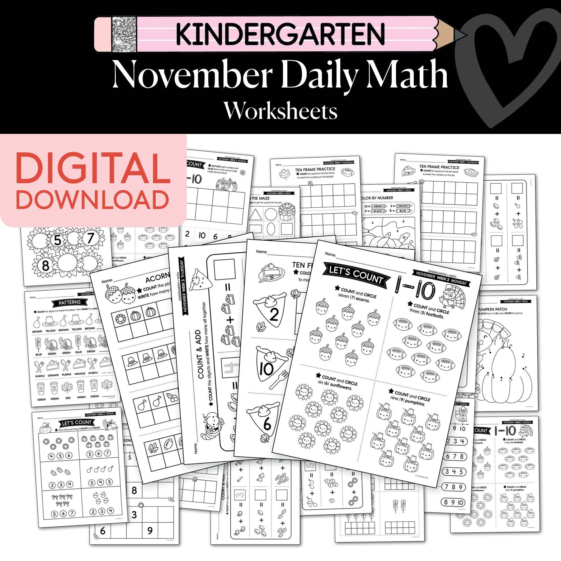 Printable Kindergarten November Daily Math