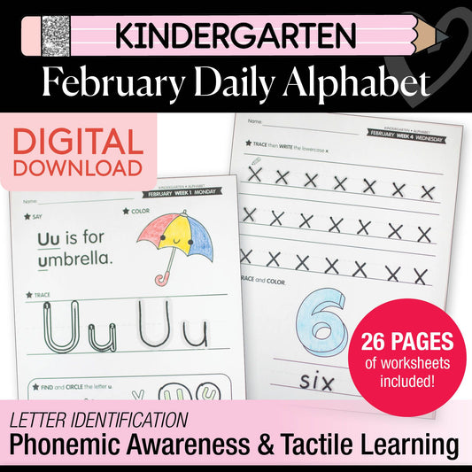 Printable Kindergarten February Daily Alphabet (Q-T)