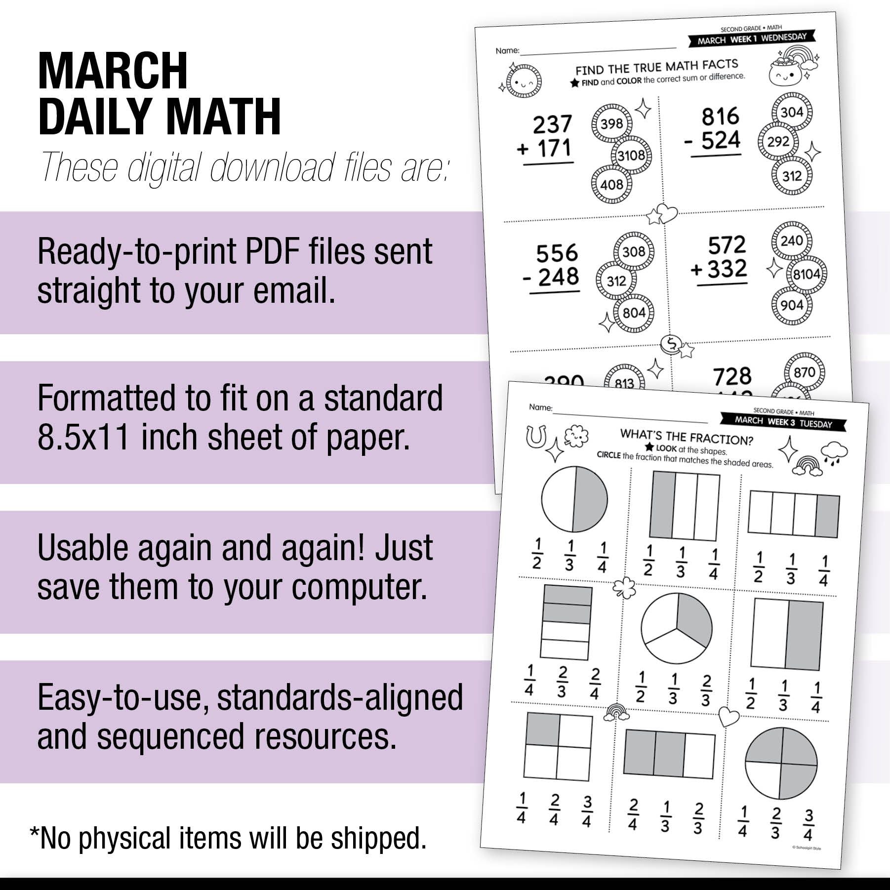 Printable Second Grade March Daily Math