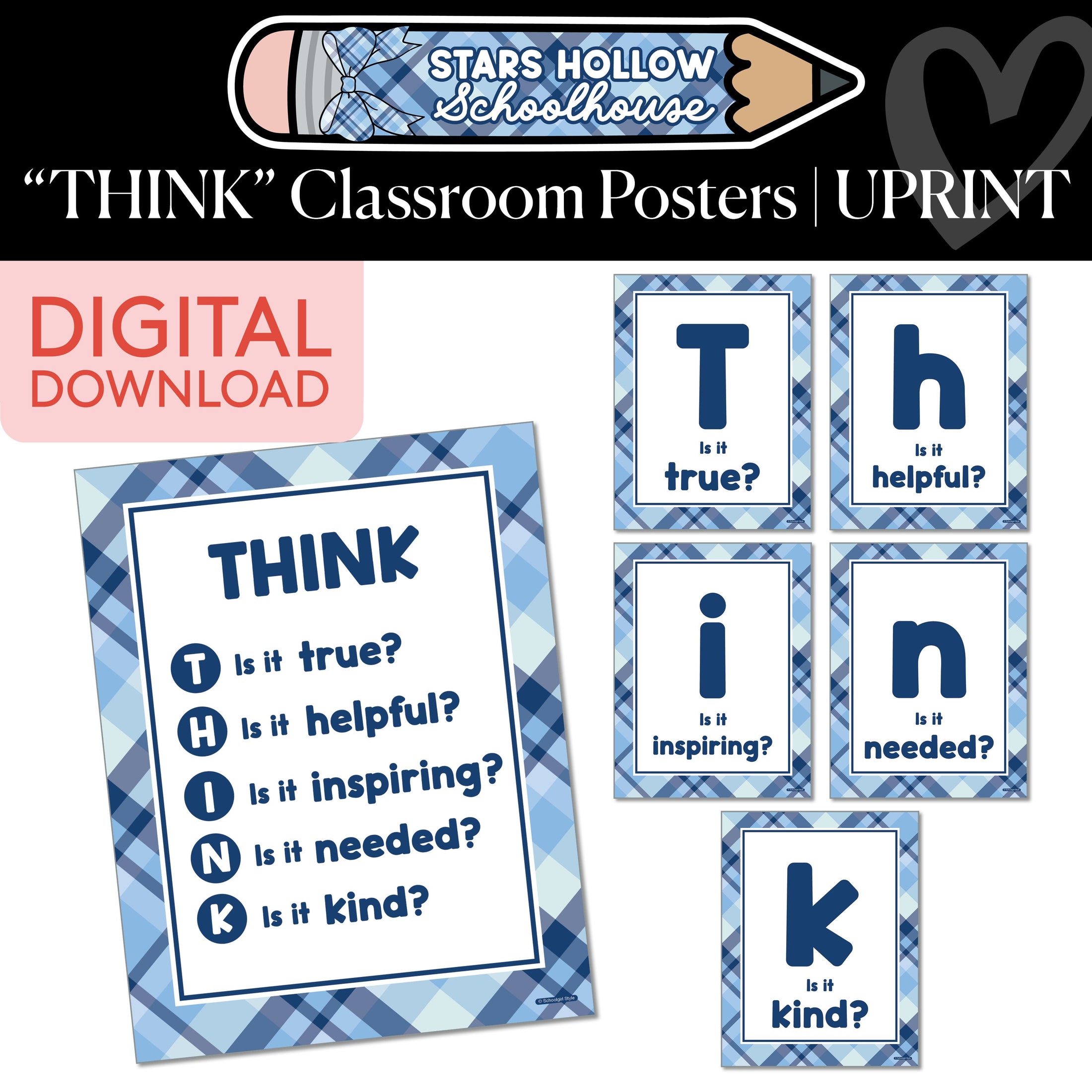 Printable Cozy "THINK" Classroom Posters | School in Stars Hollow