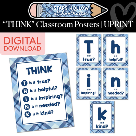 Printable Cozy "THINK" Classroom Posters | School in Stars Hollow