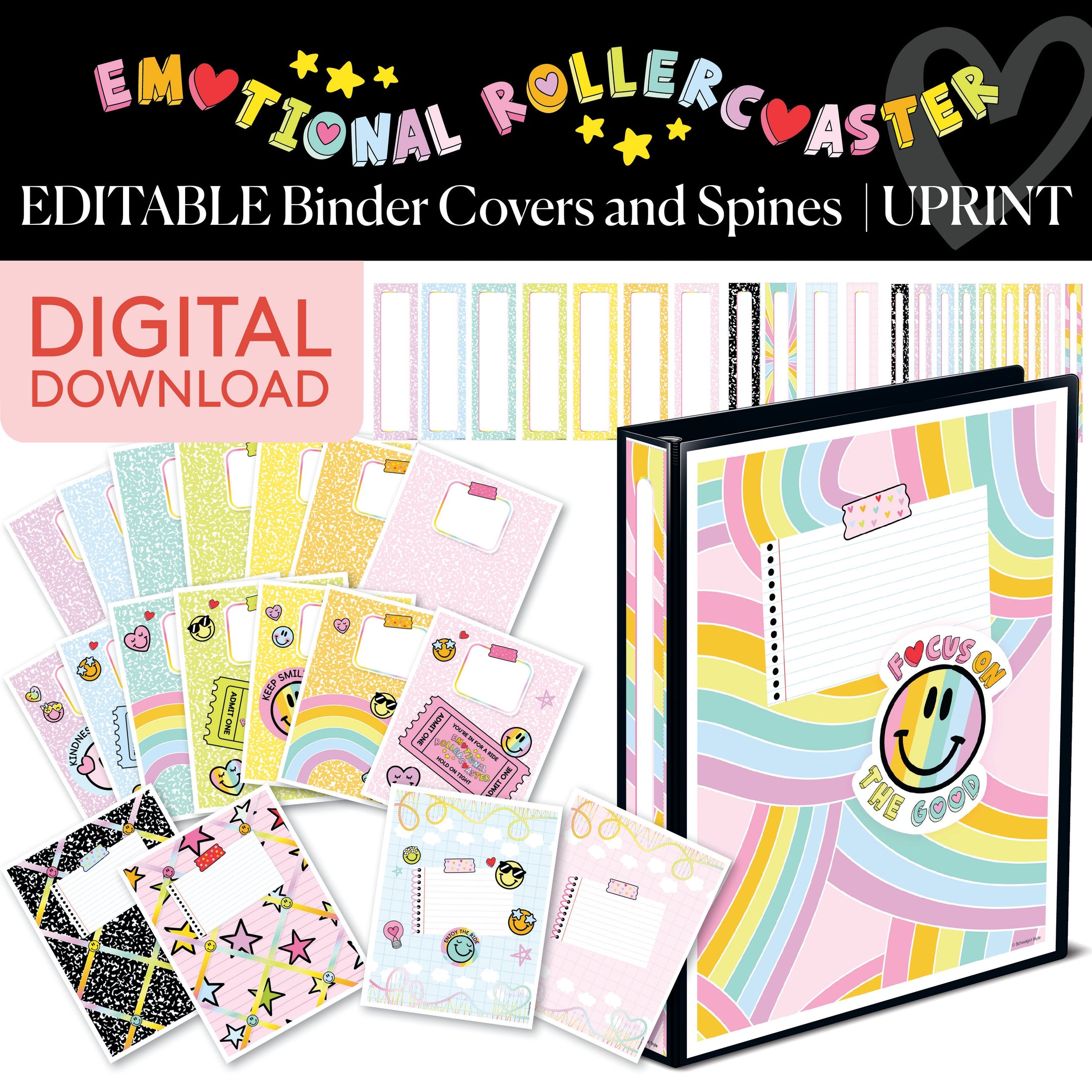 Printable Rainbow Pastel Binder Covers and Spines | Emotional Rollercoaster
