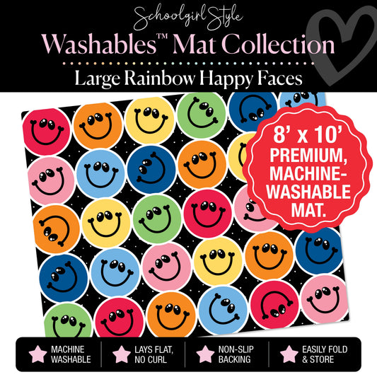 Large Scattered Rainbow Happy Faces Classroom Mat by Schoolgirl Style