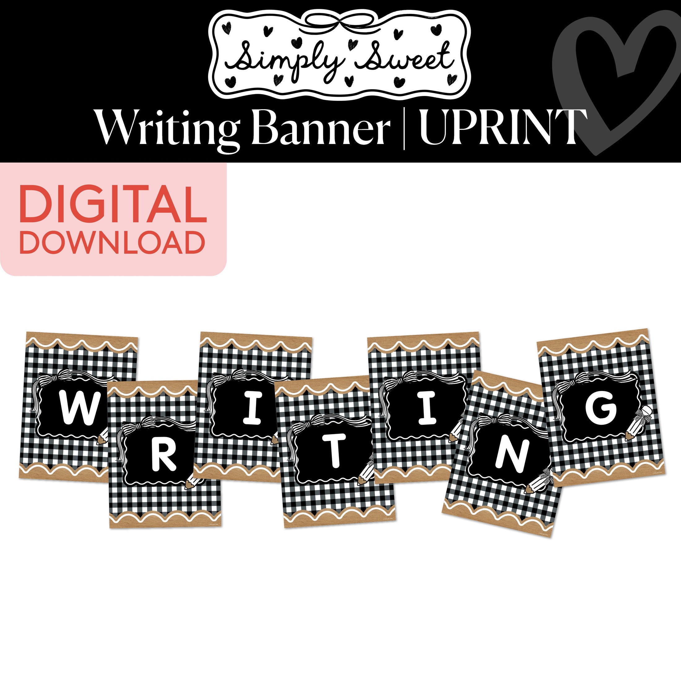 Printable Classic Black and White Writing Banner | Simply Sweet