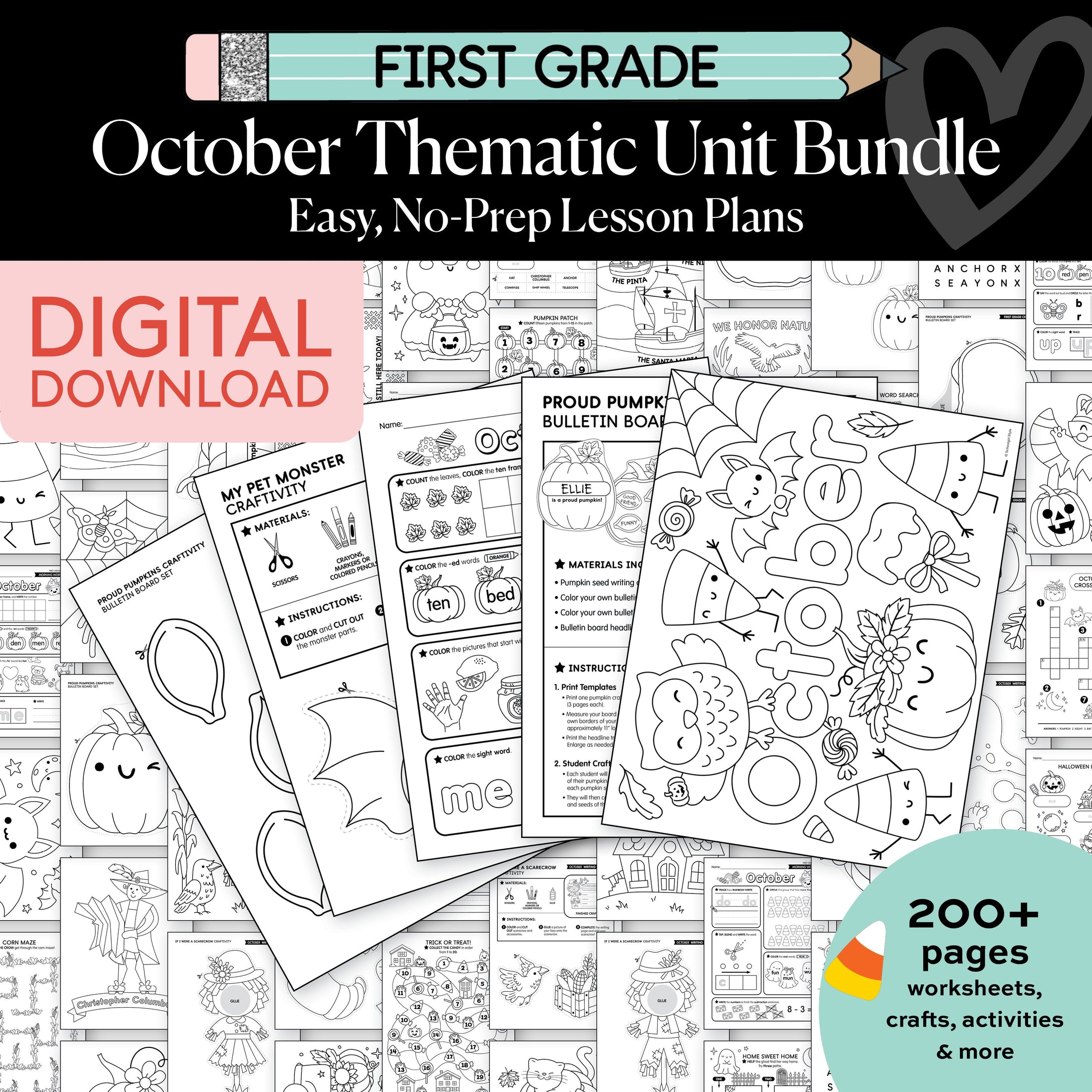 Printable First Grade October Thematic Unit Bundle