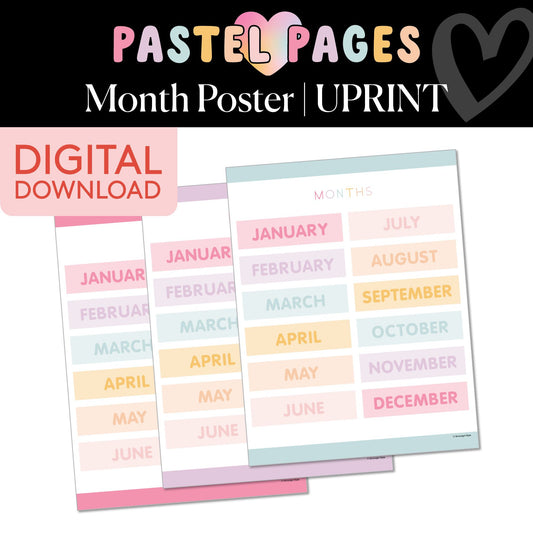 Printable Boho Pastel Months of the Year Poster | Pastel Pages