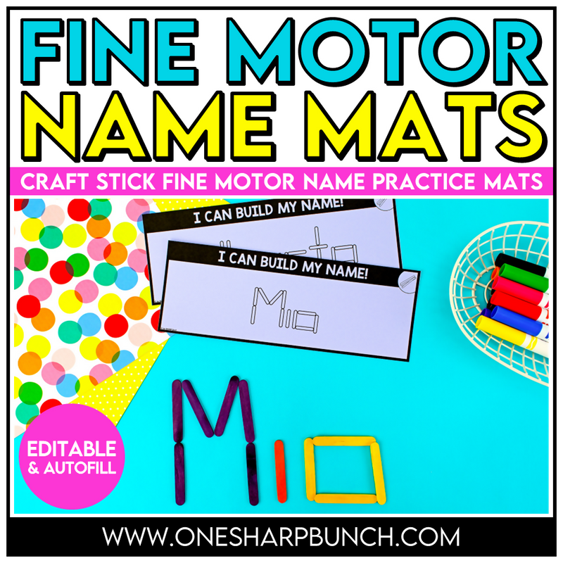 Editable Name Practice Fine Motor Name Activities Popsicle Sticks Name Mats for Preschool & Kindergarten