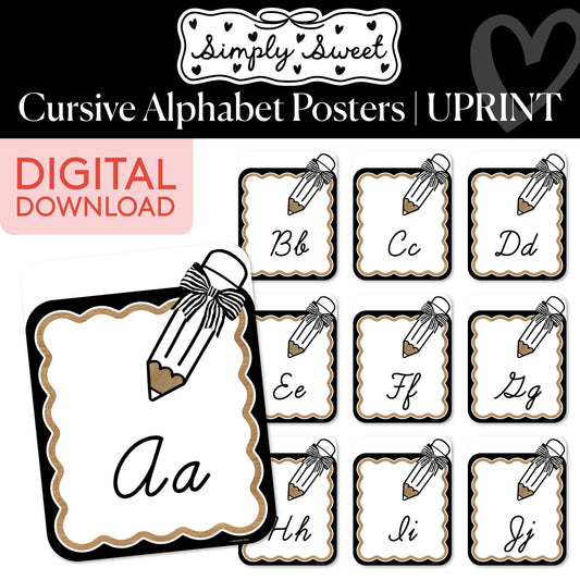 Printable Classic Black and White Cursive Alphabet Posters | Simply Sweet