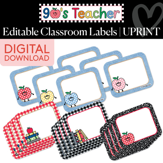 Printable Retro Editable Classroom Labels | 90s Teacher