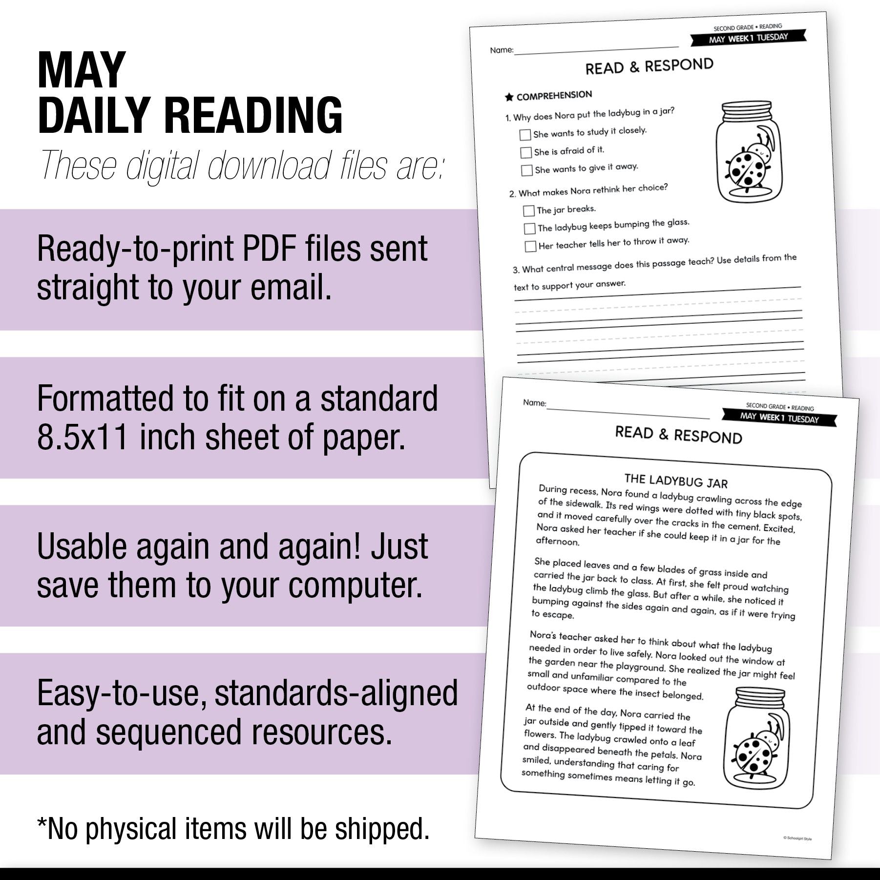 Printable Second Grade May Daily Reading