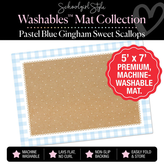 Pastel Blue Gingham with Sweet Scallops Classroom Mat by Schoolgirl Style