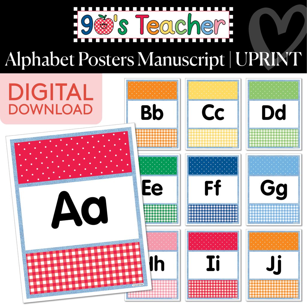 Printable Retro Manuscript Alphabet Posters | 90s Teacher