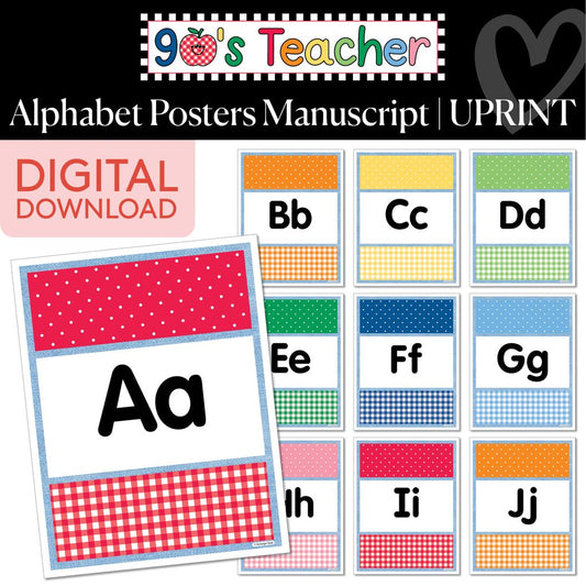 Printable Retro Manuscript Alphabet Posters | 90s Teacher