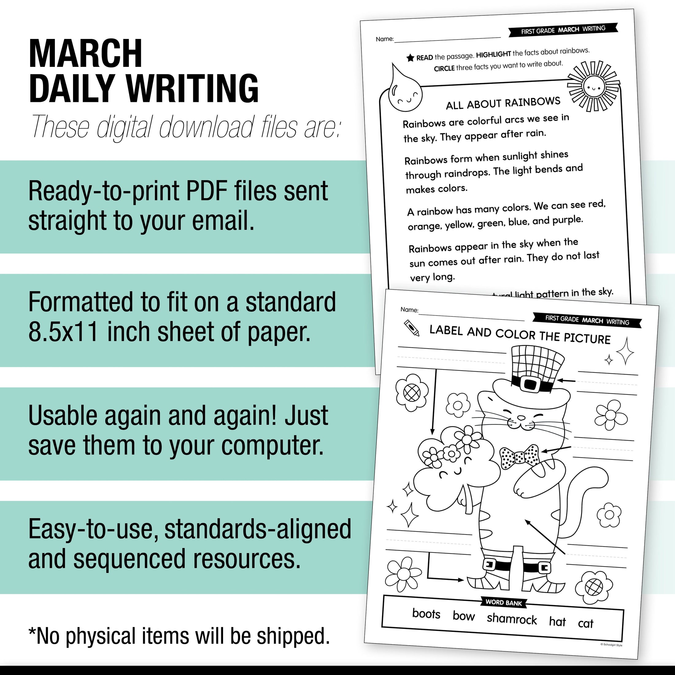 Printable First Grade March Daily Writing