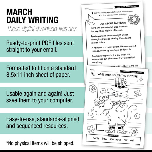 Printable First Grade March Daily Writing