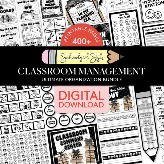 Printable Ultimate Black and White Classroom Management and Organization Bundle