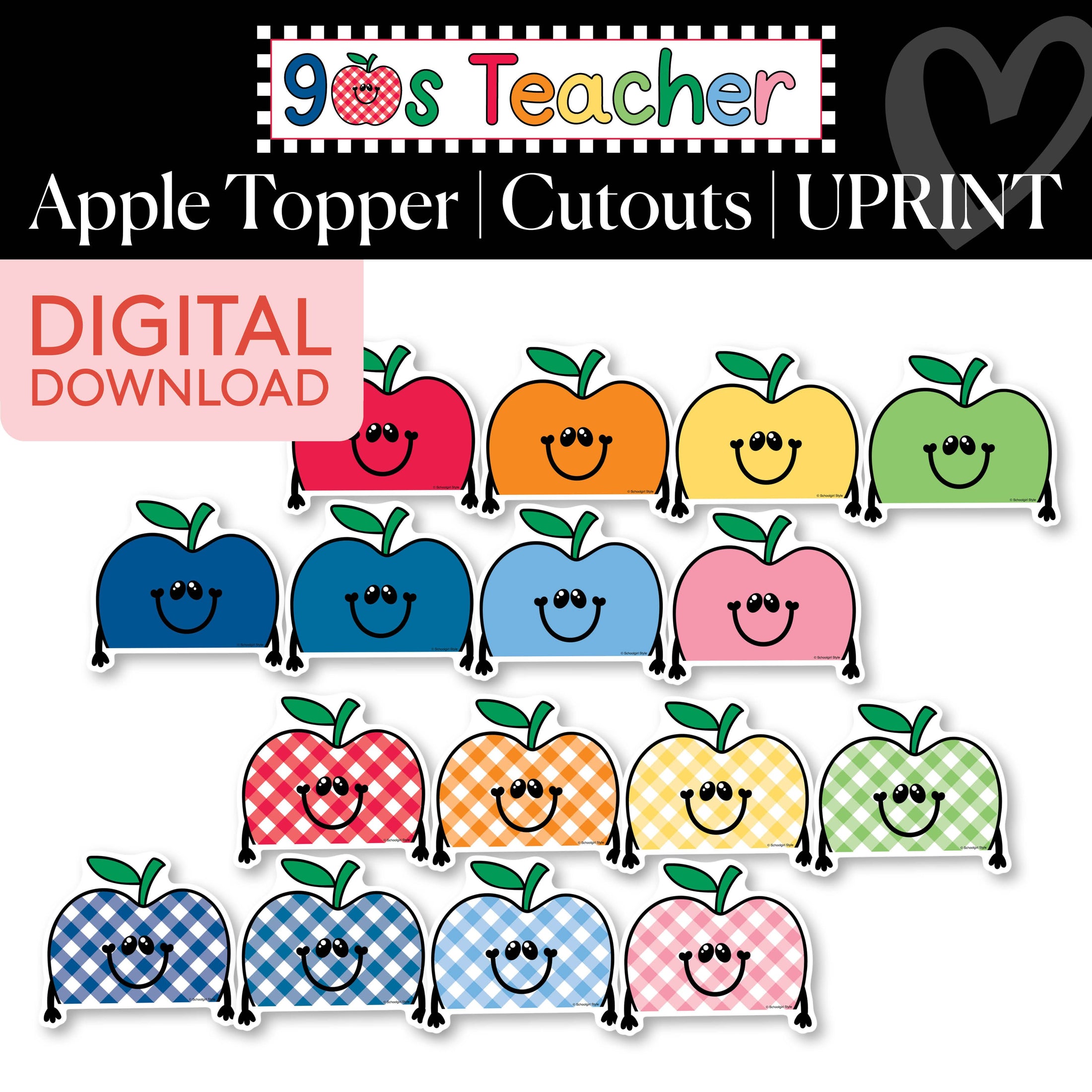 Printable Retro Apple Topper Cutouts | 90s Teacher