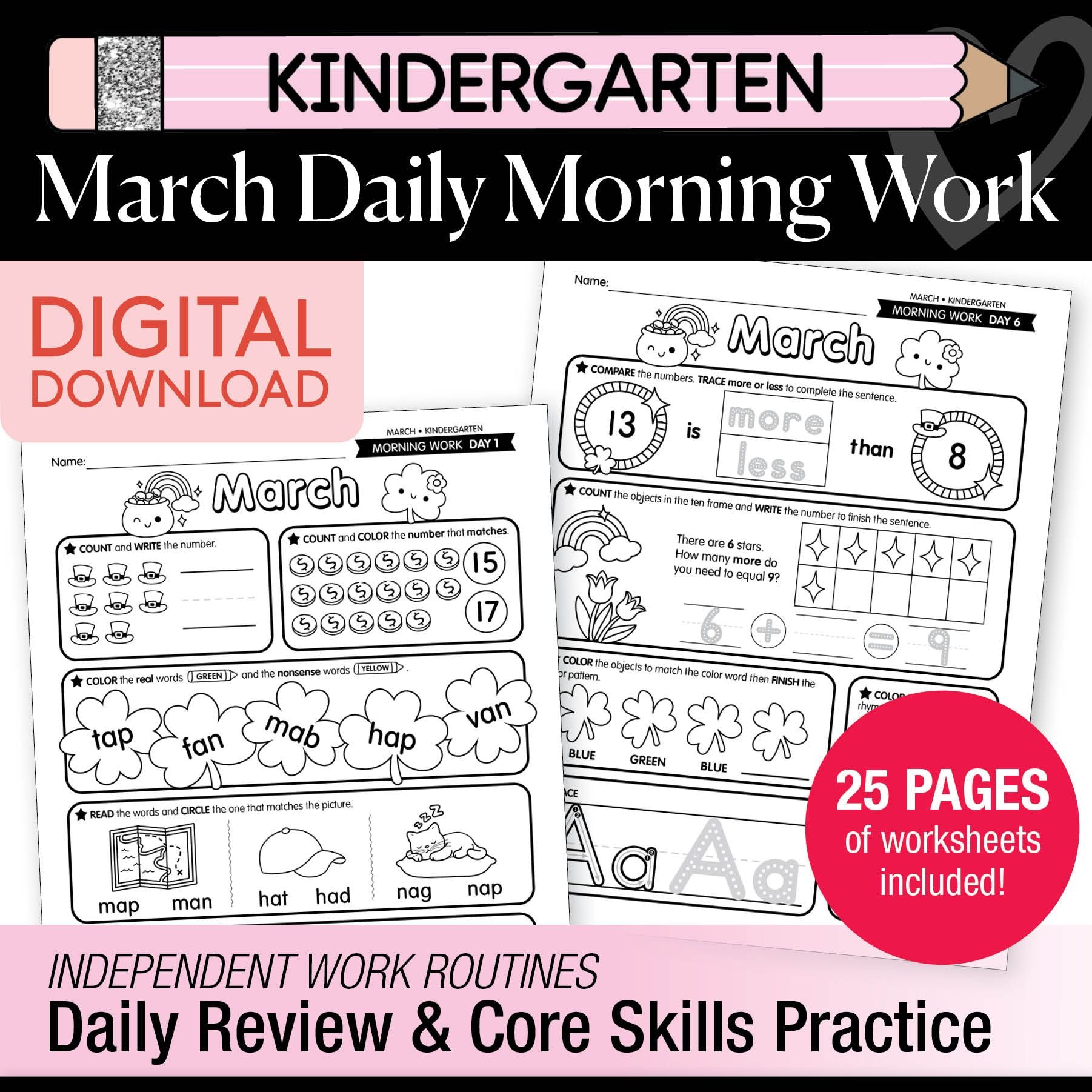 Printable Kindergarten March Daily Morning Work