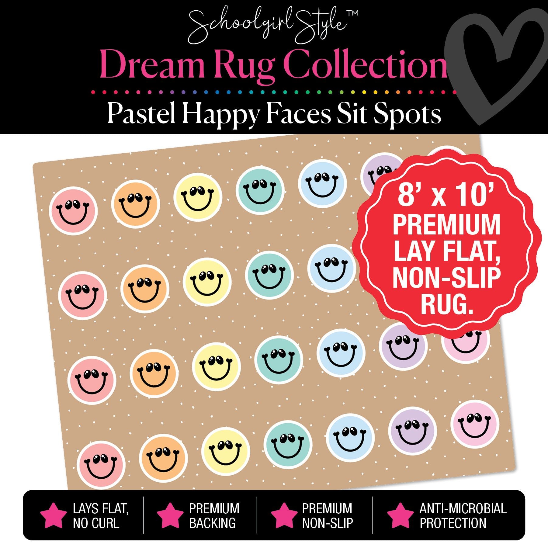 Pastel Happy Faces Sit Spot Classroom Rug by Schoolgirl Style