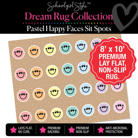 Pastel Happy Faces Sit Spot Classroom Rug by Schoolgirl Style