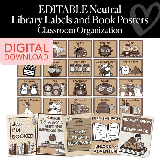 Printable Neutral Classroom Library Labels – Book Bin Labels with Visuals (180-Label Set)