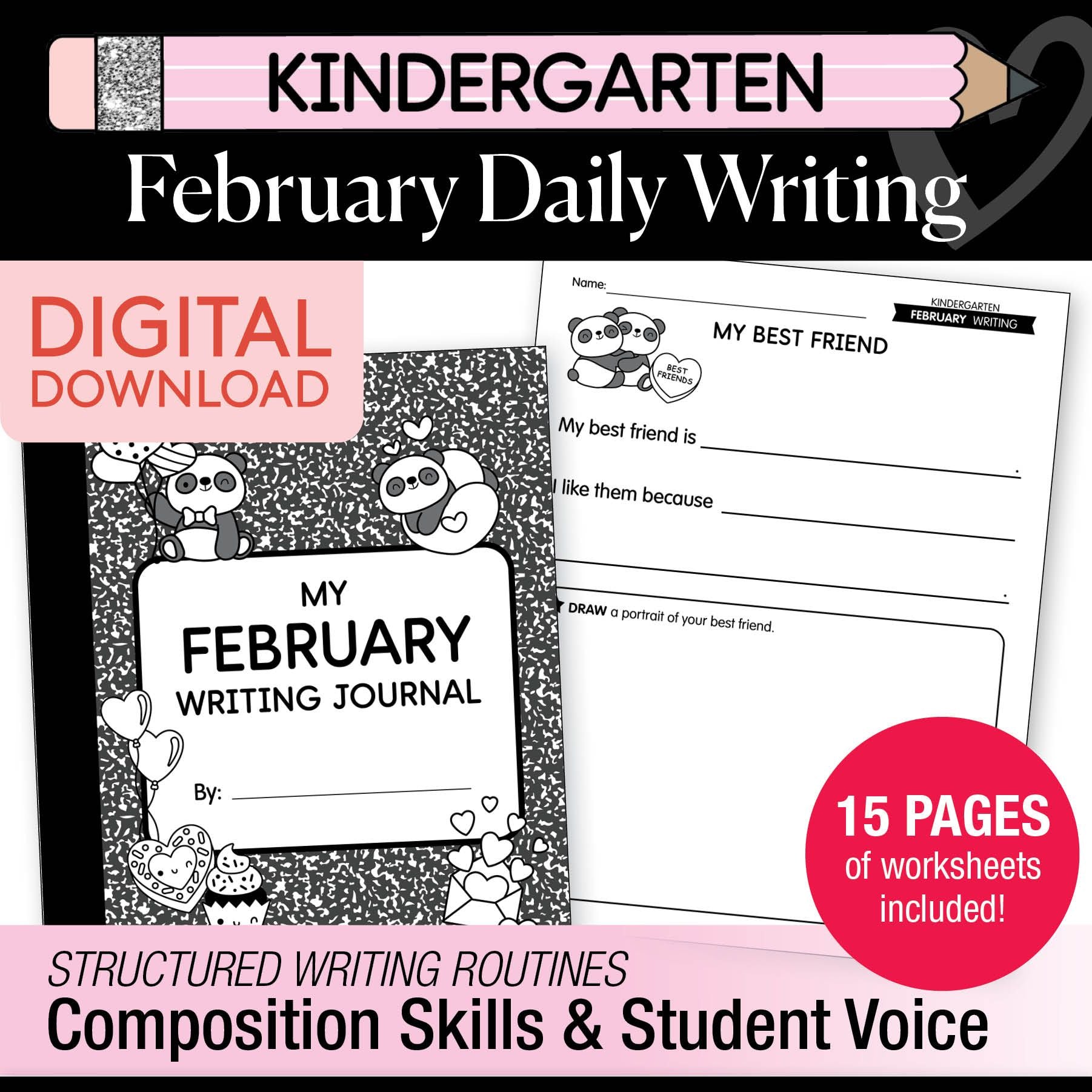 Printable Kindergarten February Daily Writing