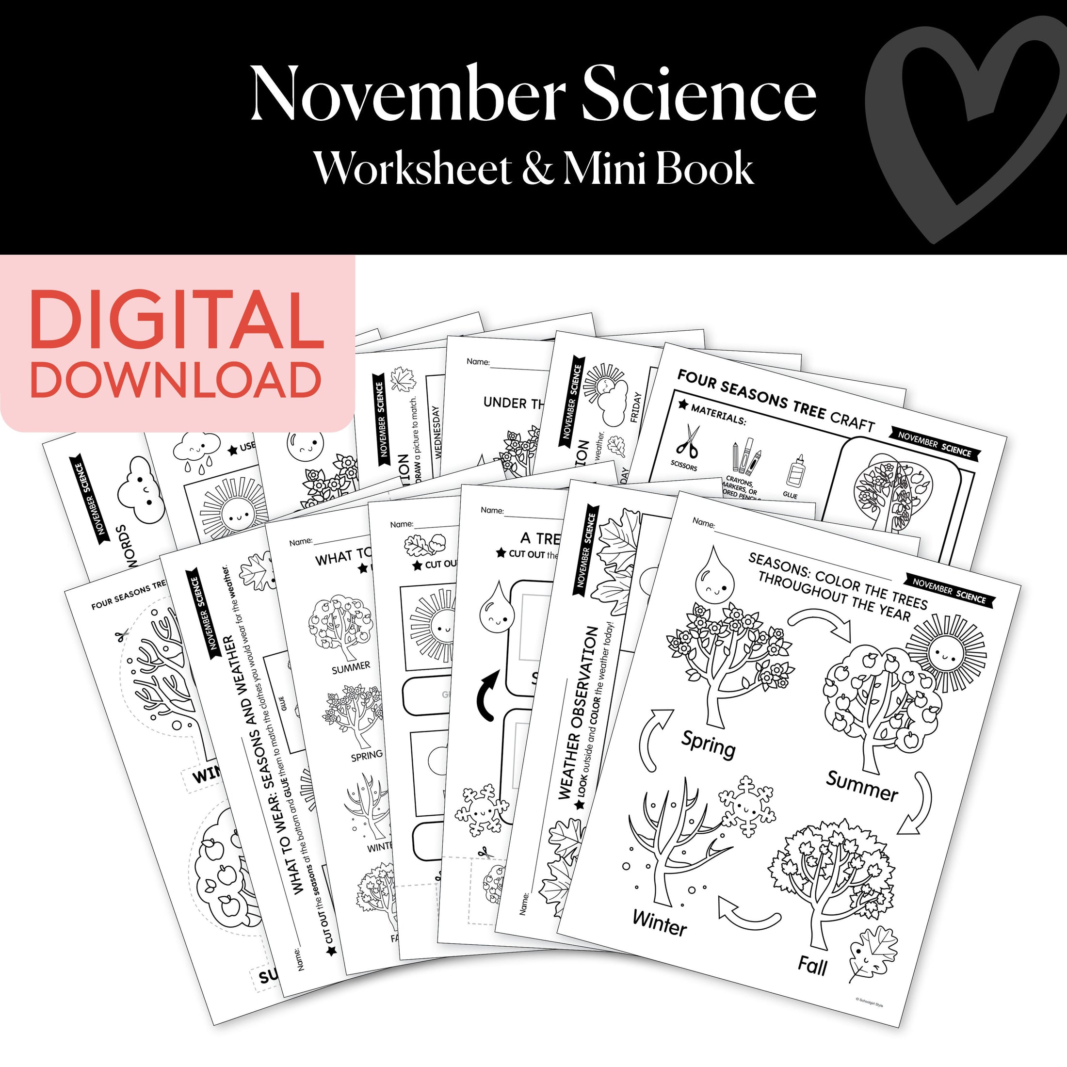 Printable November Science Worksheet and Mini Book