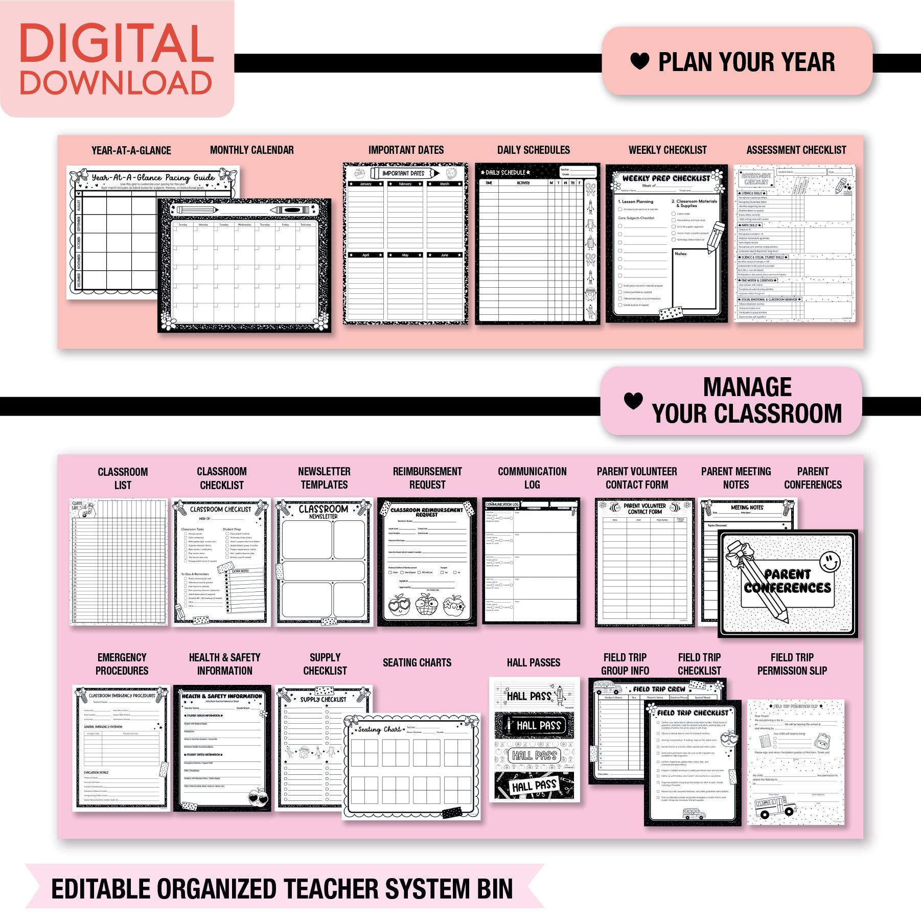 Printable Organized Teacher System Bin | 90s Teacher