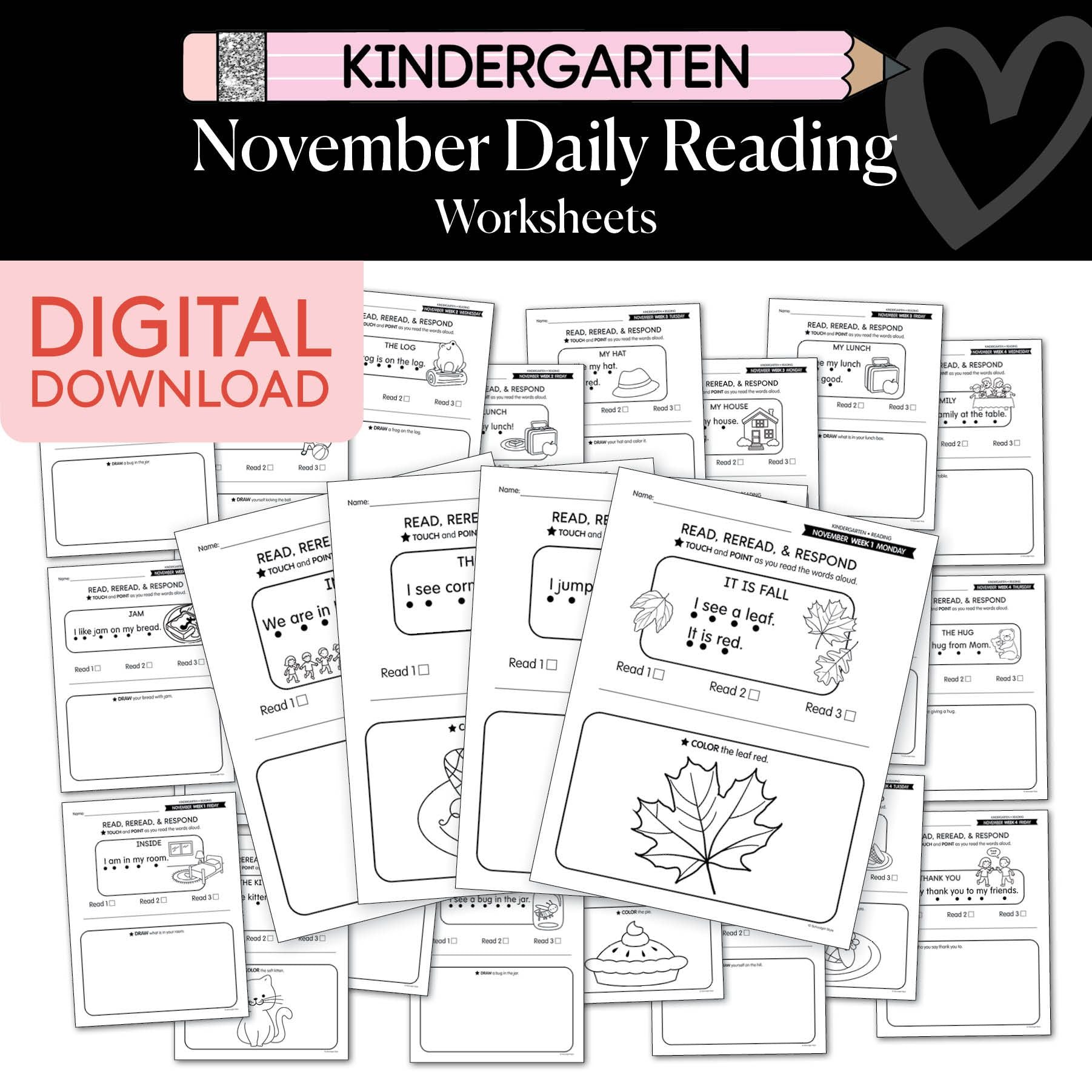 Printable Kindergarten November Daily Reading