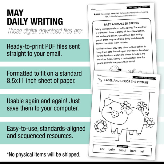 Printable First Grade May Daily Writing