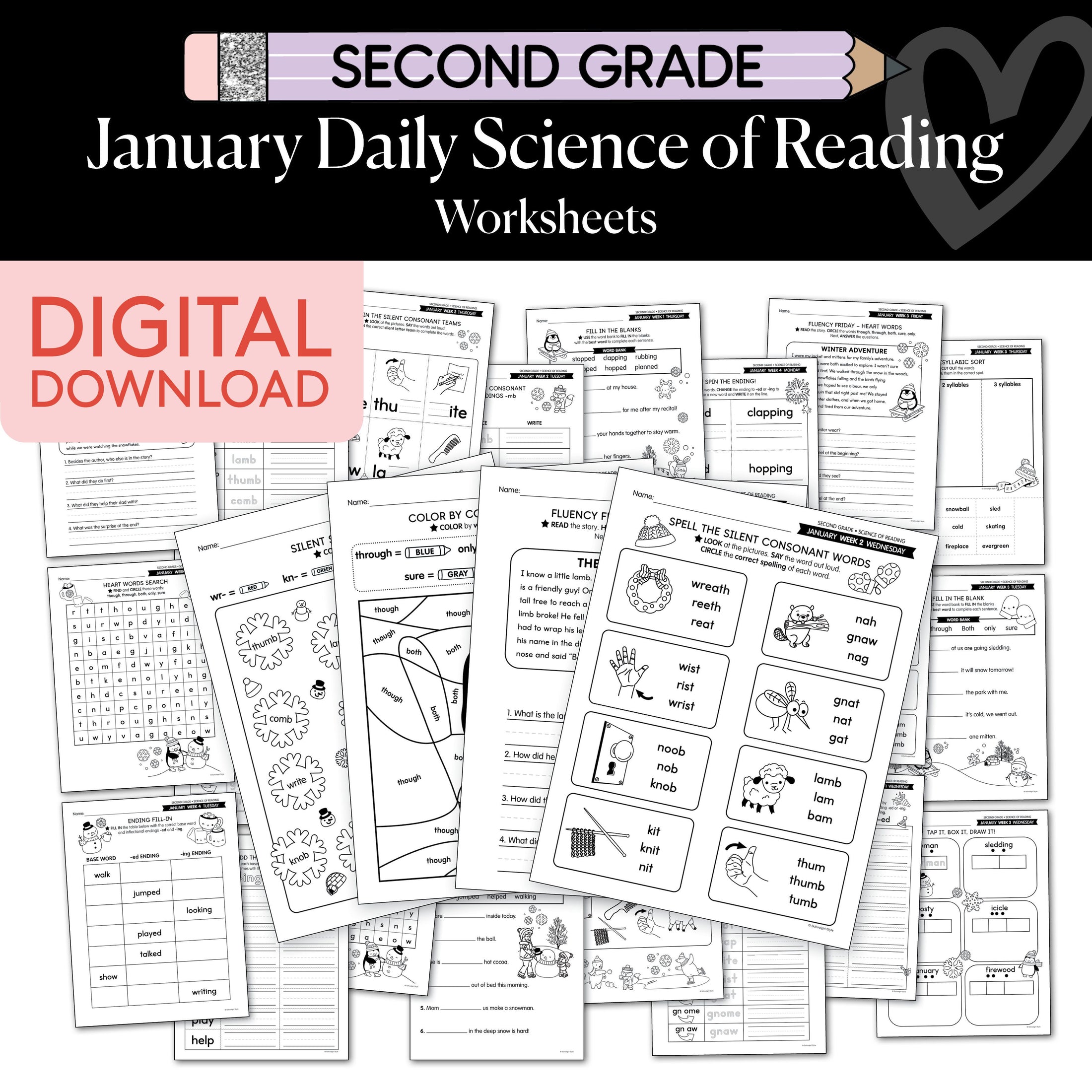 Printable Second Grade January Daily Science of Reading