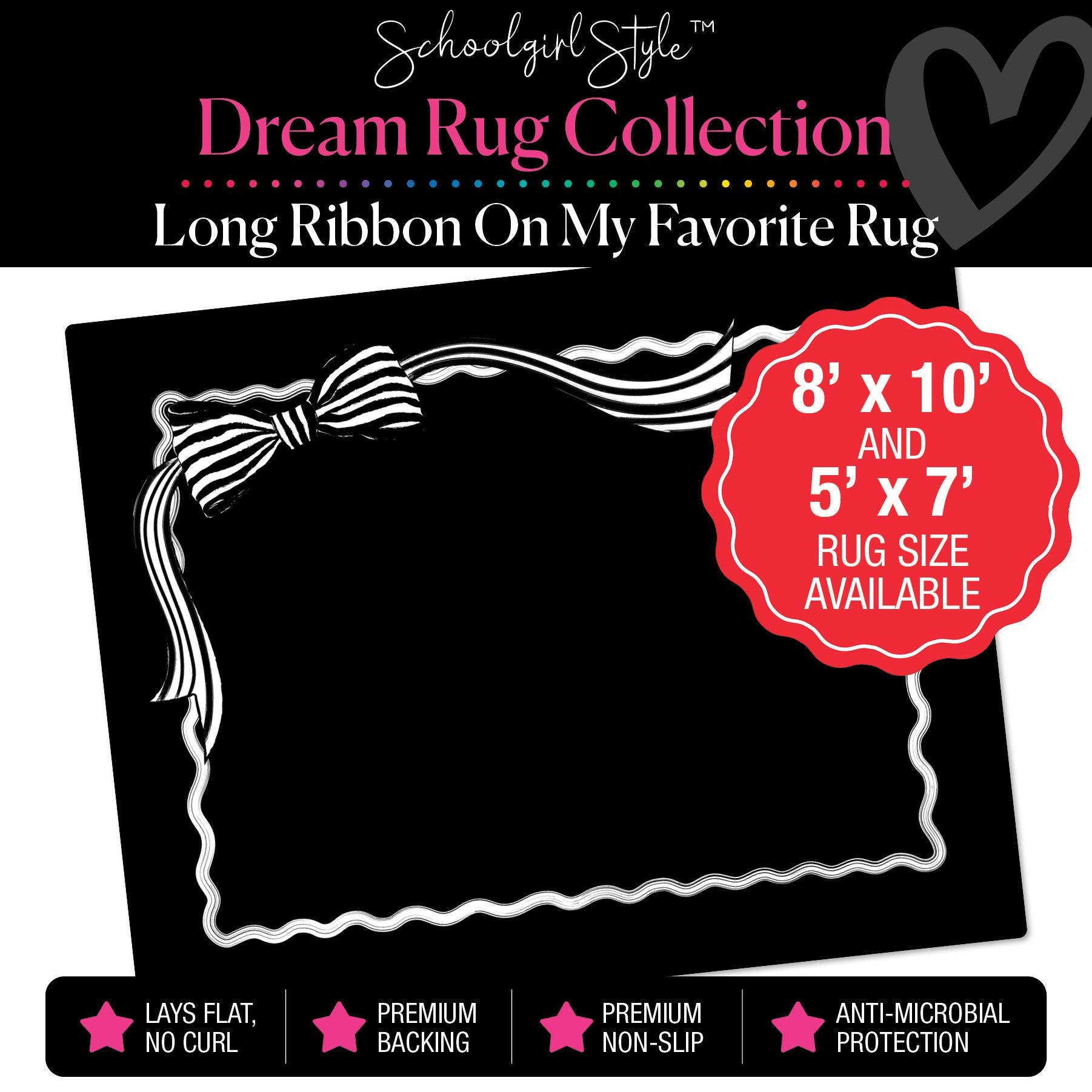 Long Ribbon Black and White Scallop Classroom Rug by Schoolgirl Style