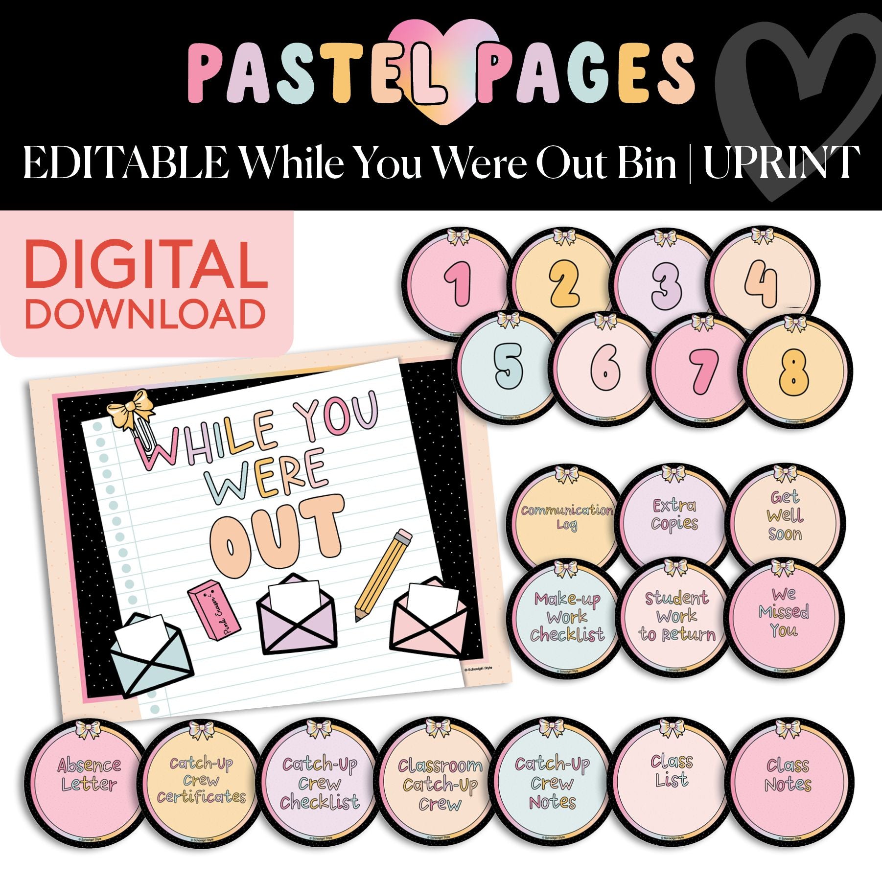 Printable Boho Pastel Editable While You Were Out Bin | Pastel Pages