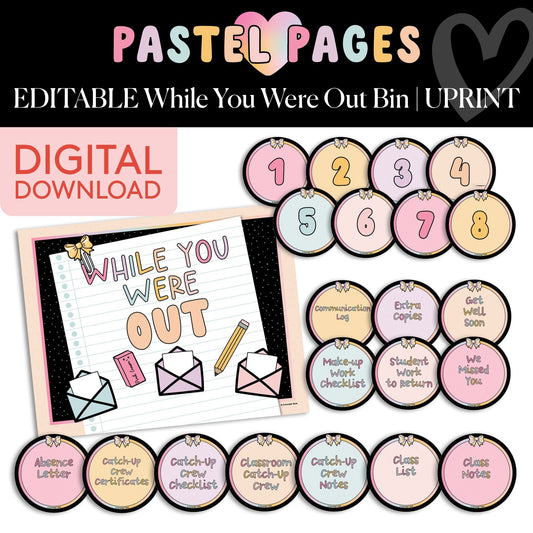 Printable Boho Pastel Editable While You Were Out Bin | Pastel Pages