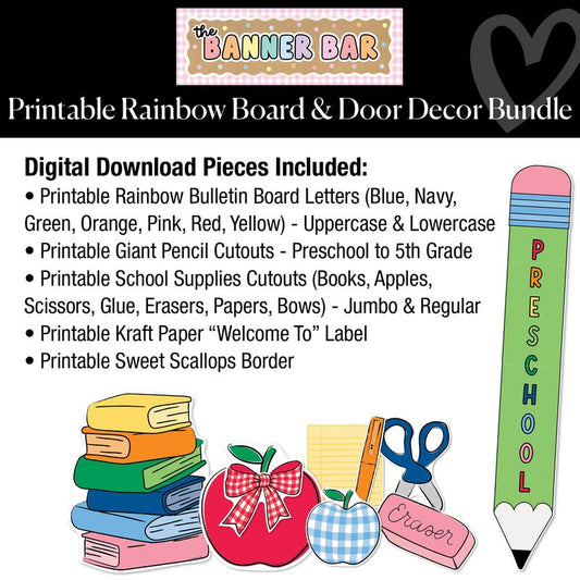 Printable Rainbow Board & Door Decor Bundle | Banner Bar