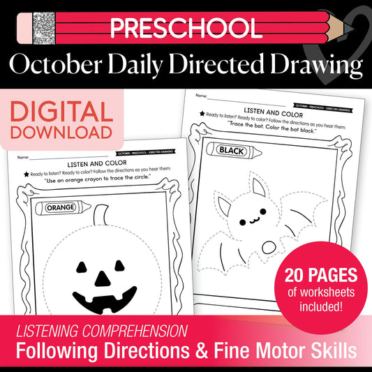 Printable Preschool October Directed Drawing Worksheets