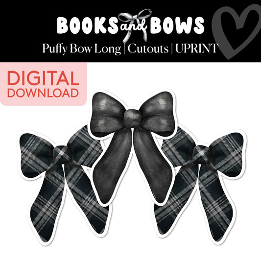 Printable Black and White Puffy Bow Long Bulletin Board Cutouts | Books and Bows