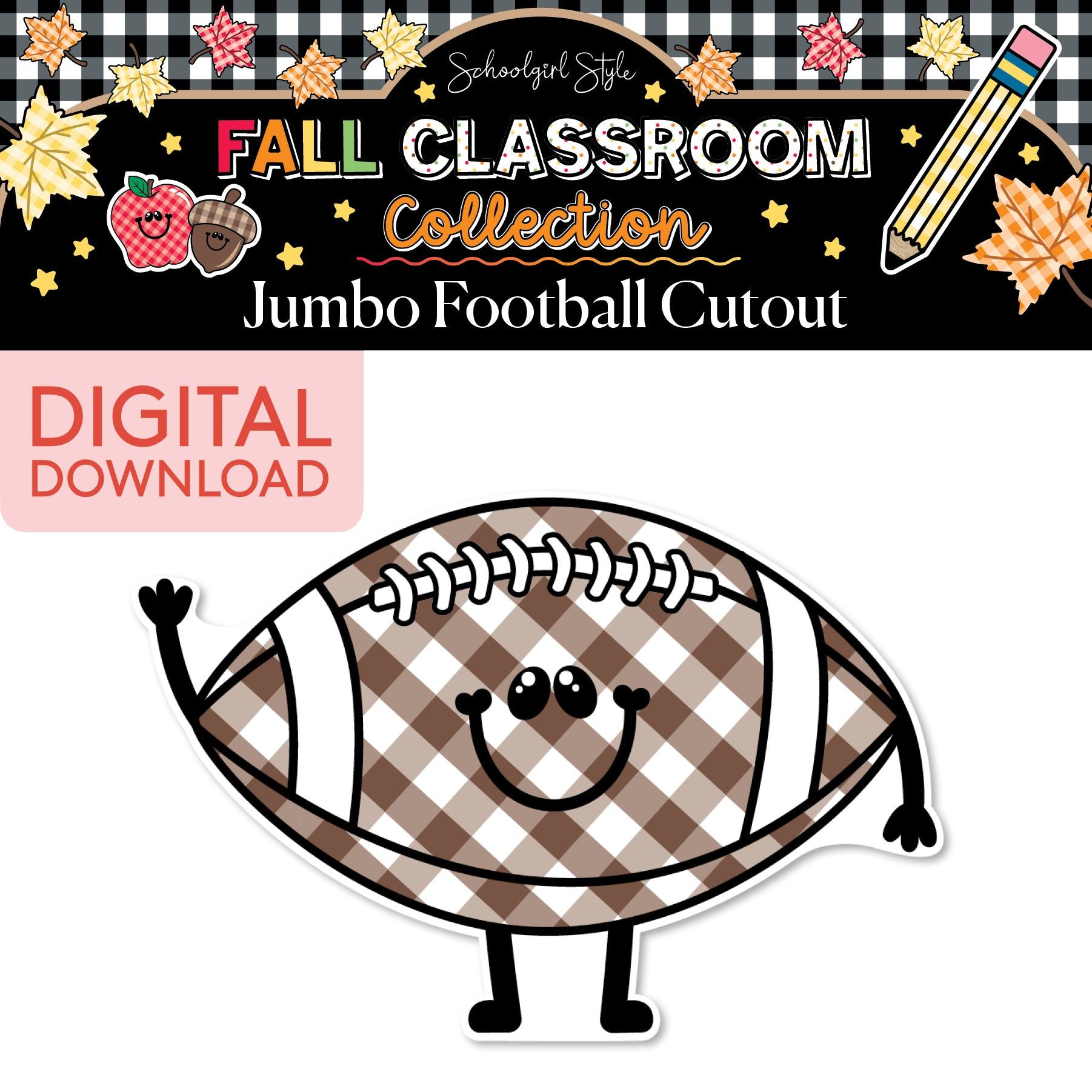 Printable Fall Football Jumbo Cutouts | 90s Teacher
