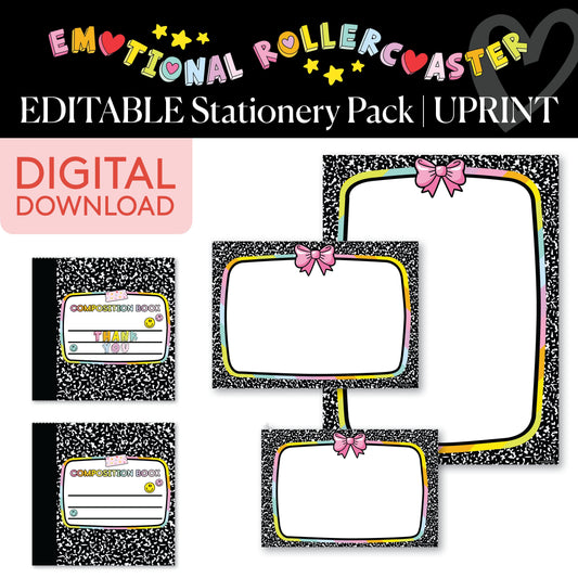 Printable Rainbow Pastel Editable Stationery Pack | Emotional Rollercoaster