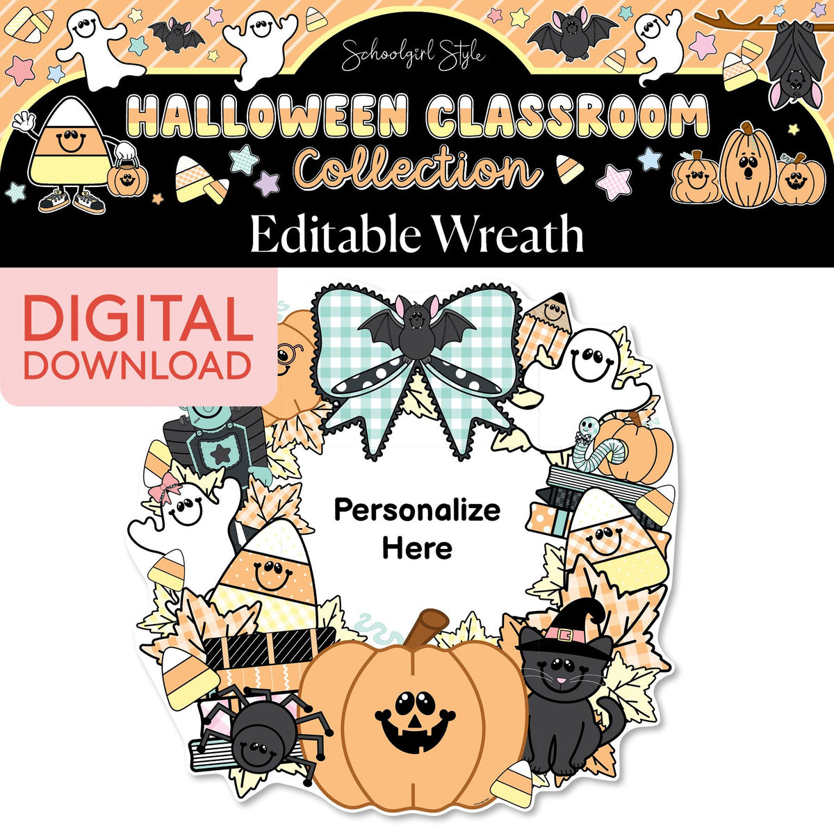 Printable Pastel Halloween Editable Wreath