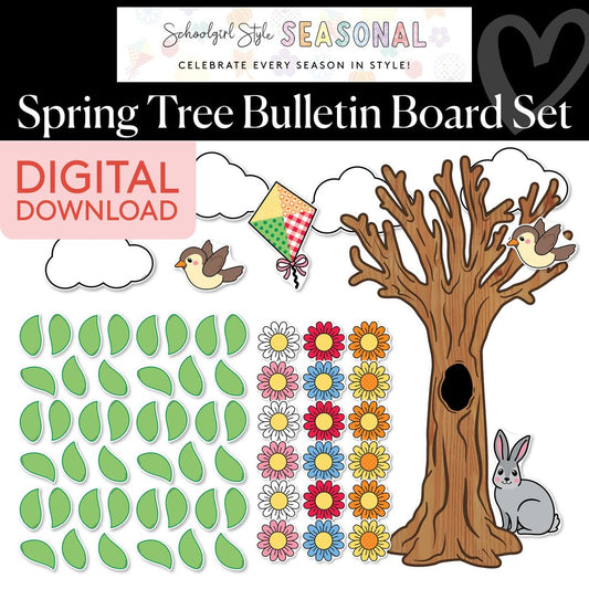 Printable Retro Spring Tree Bulletin Board Set | 90s Teacher