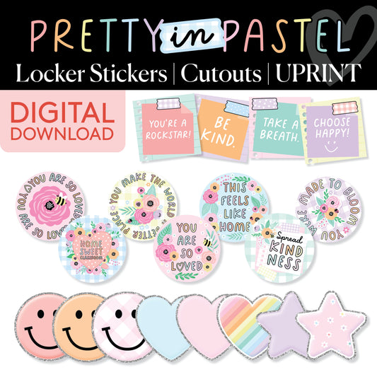 Printable Pastel Locker Sticker Bulletin Board Cutouts | Pretty in Pastel