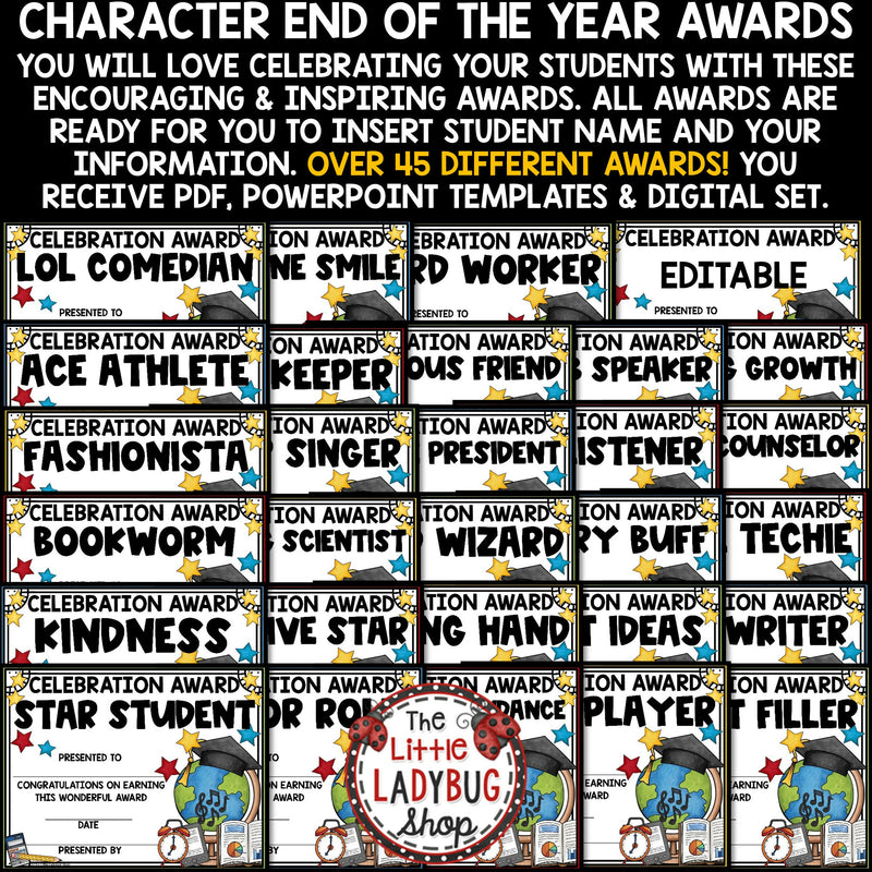 Editable Student End of the Year Awards Superlative Classroom Class Certificates